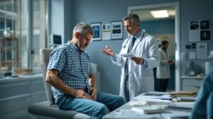 Bandaged forearm representing a workplace injury.